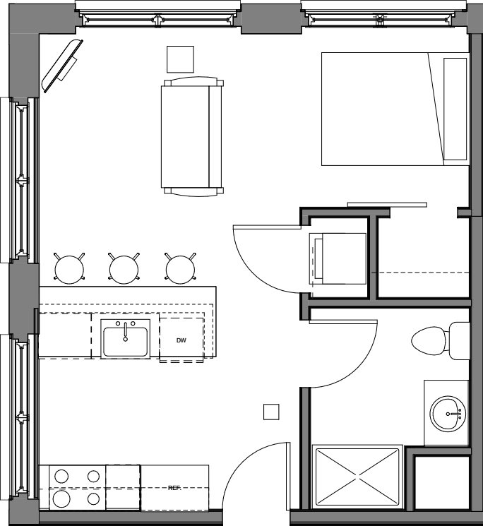Floor plan for studio, 1 bath, 468 sqft